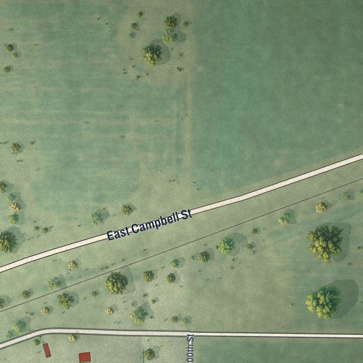 Second close-up of the map of Tennessee, Illinois print showing more streets and buildings