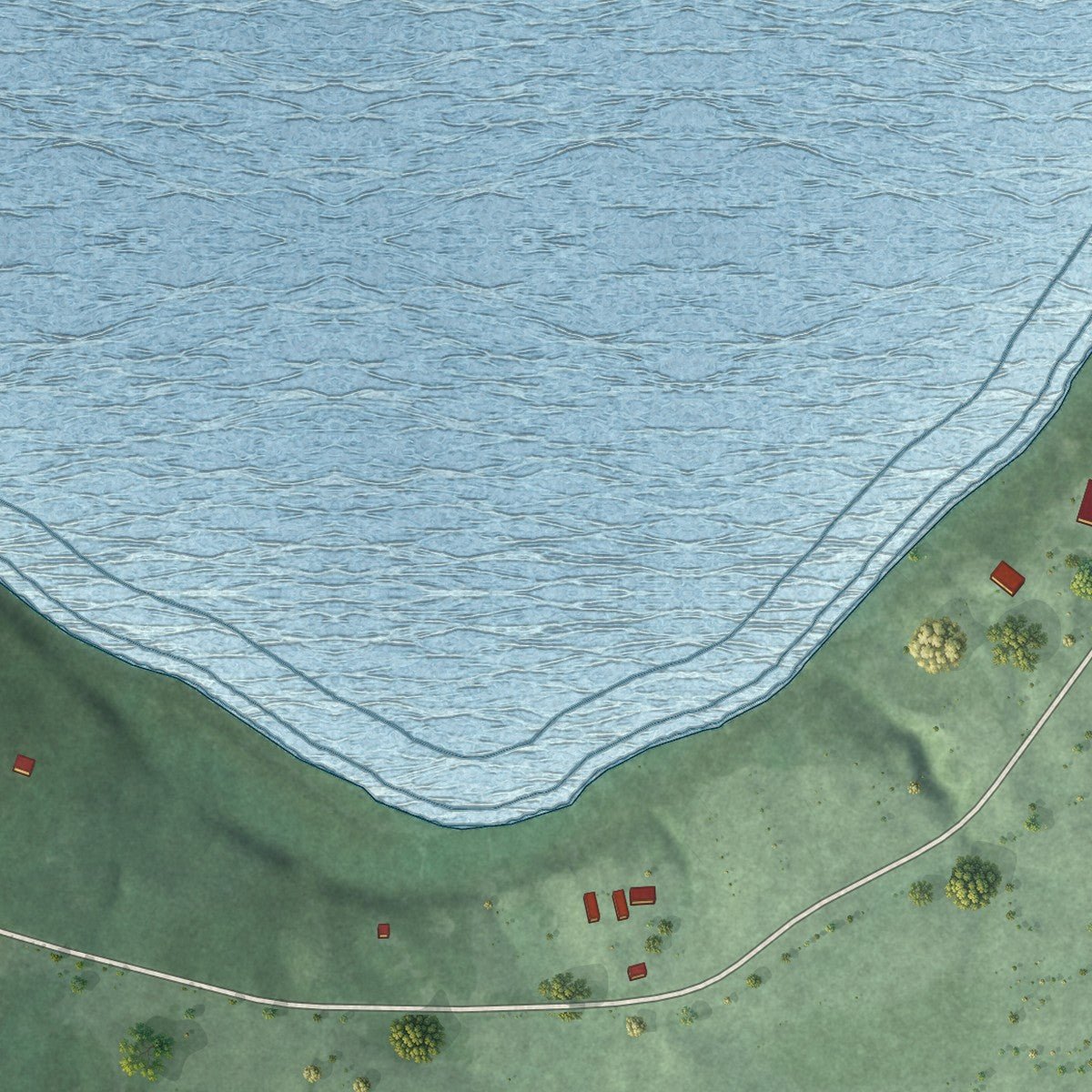 Second close-up of the map of Tenstrike, Minnesota print showing more streets and buildings