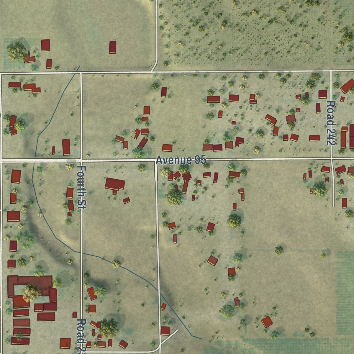 Second close-up of the map of Terra Bella, California print showing more streets and buildings