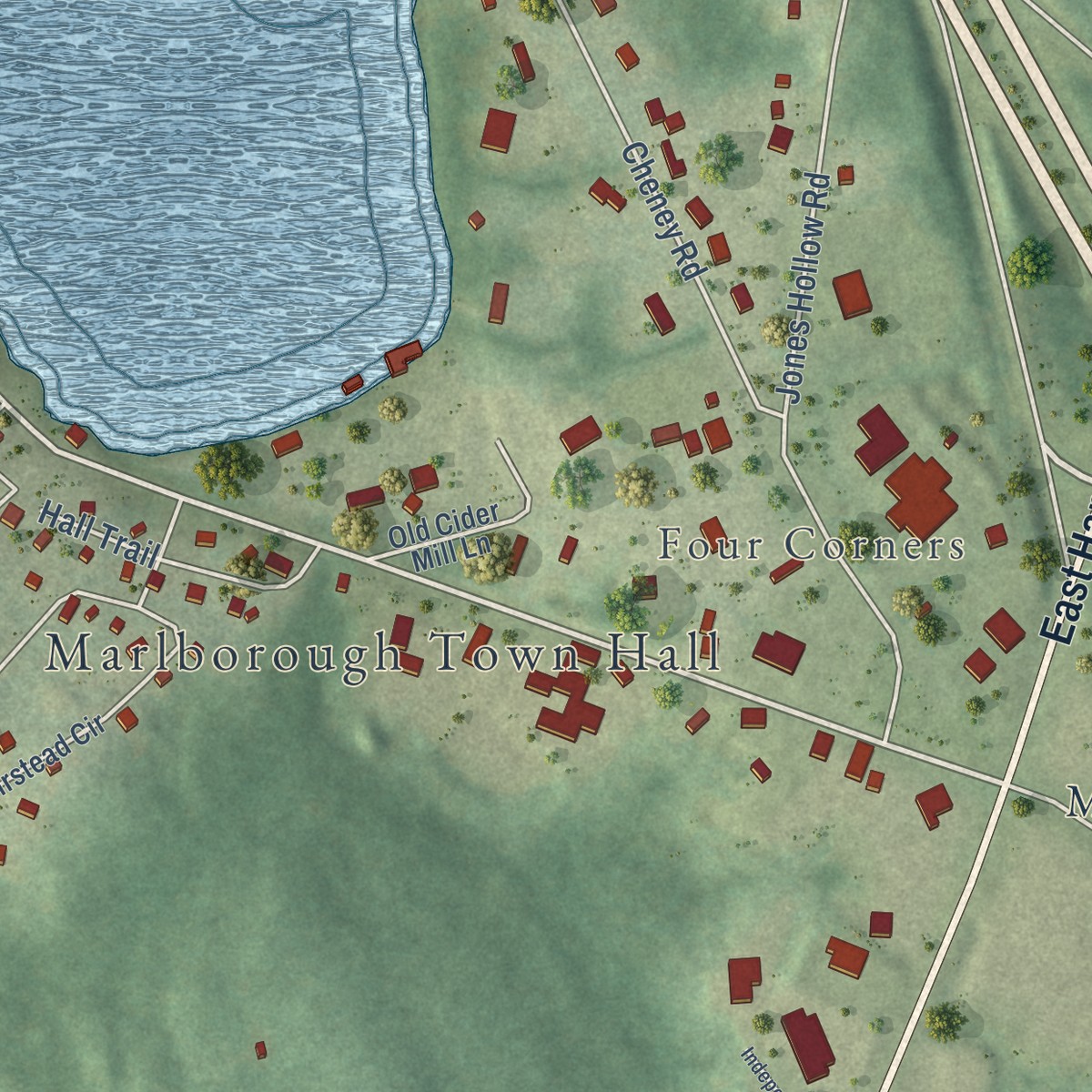 Second close-up of the map of Terramuggus, Connecticut print showing more streets and buildings