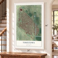 Terrytown, Louisiana map, 24 x 36 inch print in a white frame by a staircase