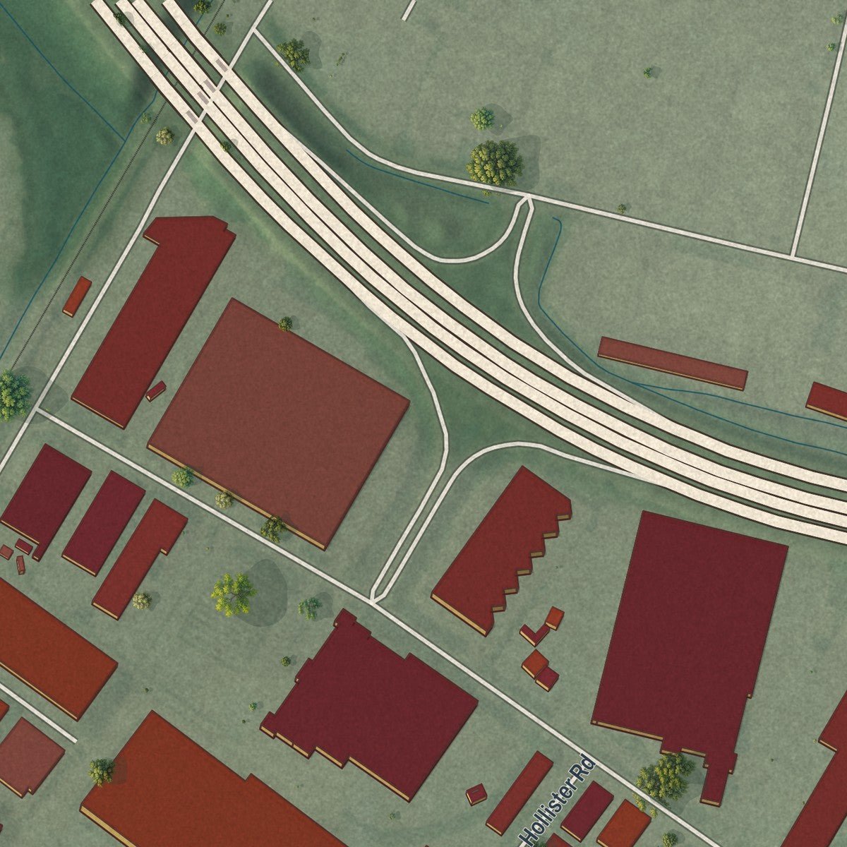 Second close-up of the map of Teterboro, New Jersey print showing more streets and buildings
