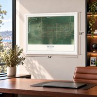 Teton, Idaho map, 18 x 24 inch print in a white frame in a home office