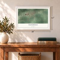 Teutopolis, Illinois map, 12 x 18 inch print in a white frame in an entryway