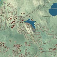 Close-up of the map of Tewksbury, Massachusetts print showing terrain and local geography