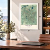 Tewksbury, Massachusetts map, 18 x 24 inch print in a white frame in a home office