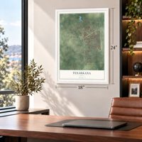 Texarkana, Texas map, 18 x 24 inch print in a white frame in a home office