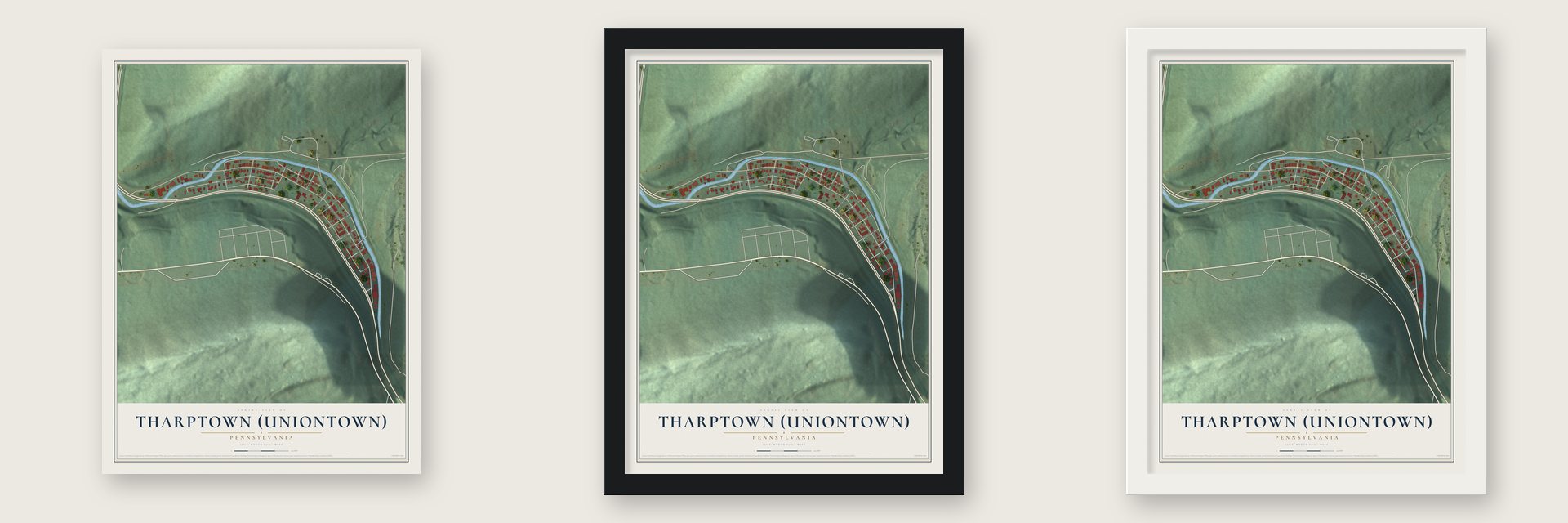 Tharptown (Uniontown), Pennsylvania map unframed, in a black wood frame and in a white wood frame