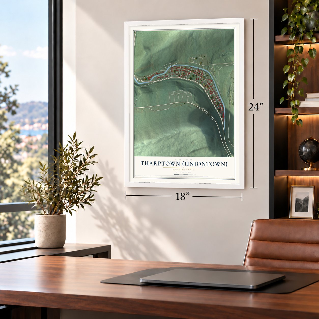 Tharptown (Uniontown), Pennsylvania map, 18 x 24 inch print in a white frame in a home office