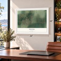 Thayer, Illinois map, 18 x 24 inch print in a white frame in a home office