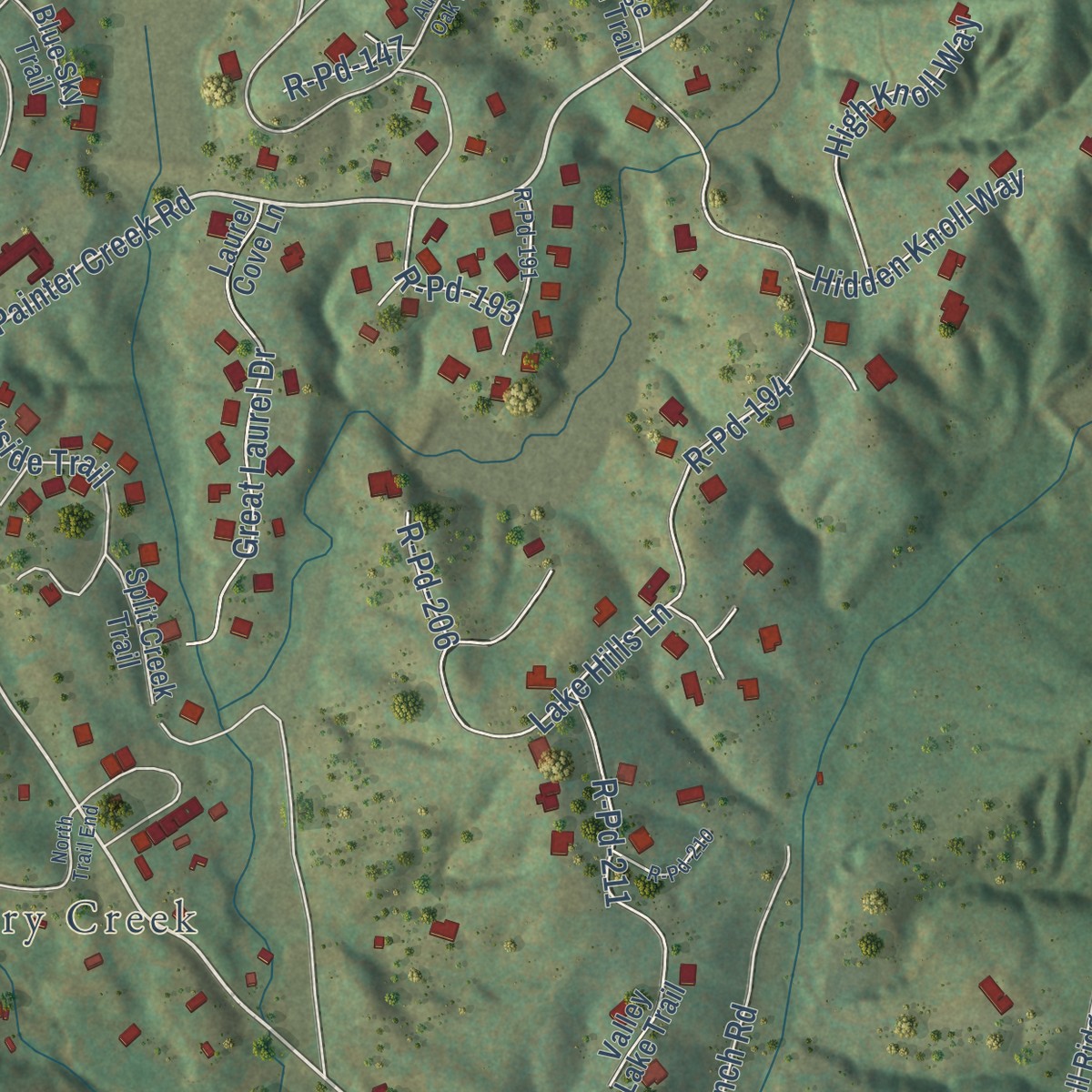 Second close-up of the map of The Cliffs Valley, South Carolina print showing more streets and buildings