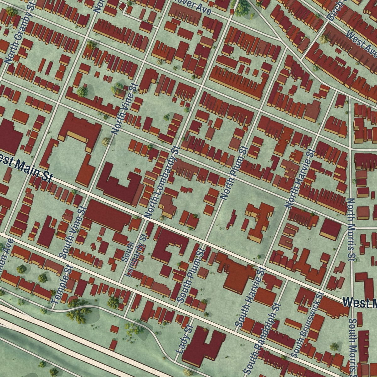 Second close-up of the map of The Fan, Virginia print showing more streets and buildings