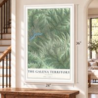 The Galena Territory, Illinois map, 24 x 36 inch print in a white frame by a staircase