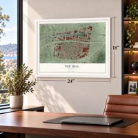 The Hill, Missouri map, 18 x 24 inch print in a white frame in a home office