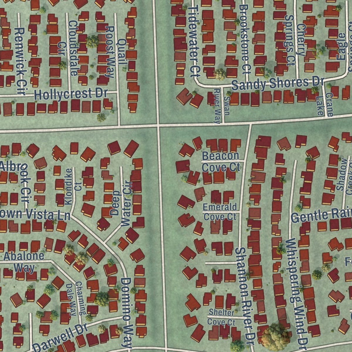 Second close-up of the map of The Lakes, Nevada print showing more streets and buildings