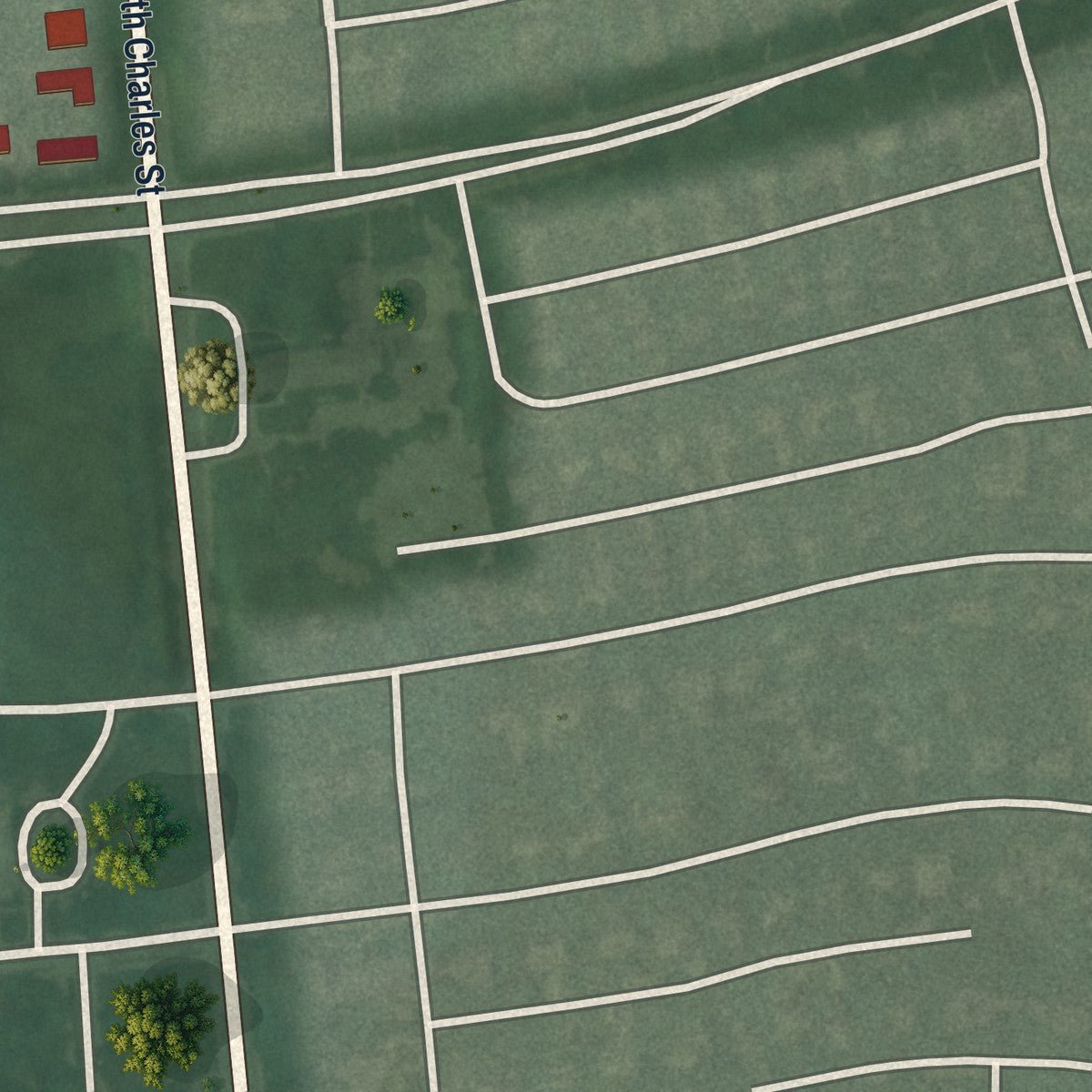 Second close-up of the map of The Orchards, Maryland print showing more streets and buildings