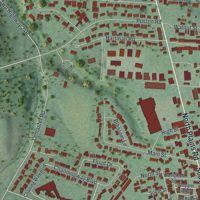 Second close-up of the map of The Plains, Ohio print showing more streets and buildings