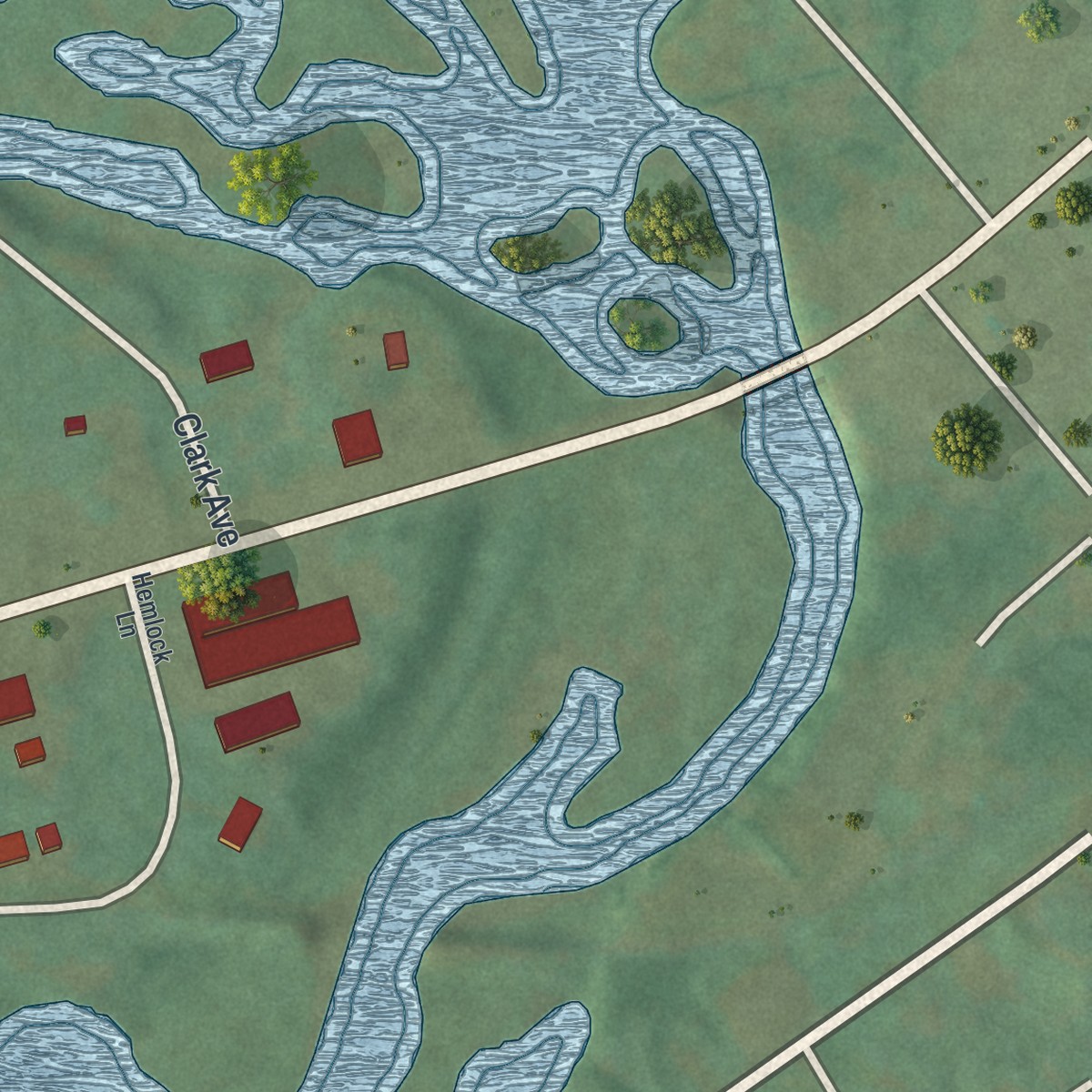 Second close-up of the map of Thendara, New York print showing more streets and buildings