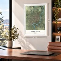 Thermopolis, Wyoming map, 18 x 24 inch print in a white frame in a home office