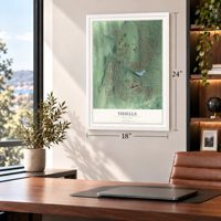 Thiells, New York map, 18 x 24 inch print in a white frame in a home office