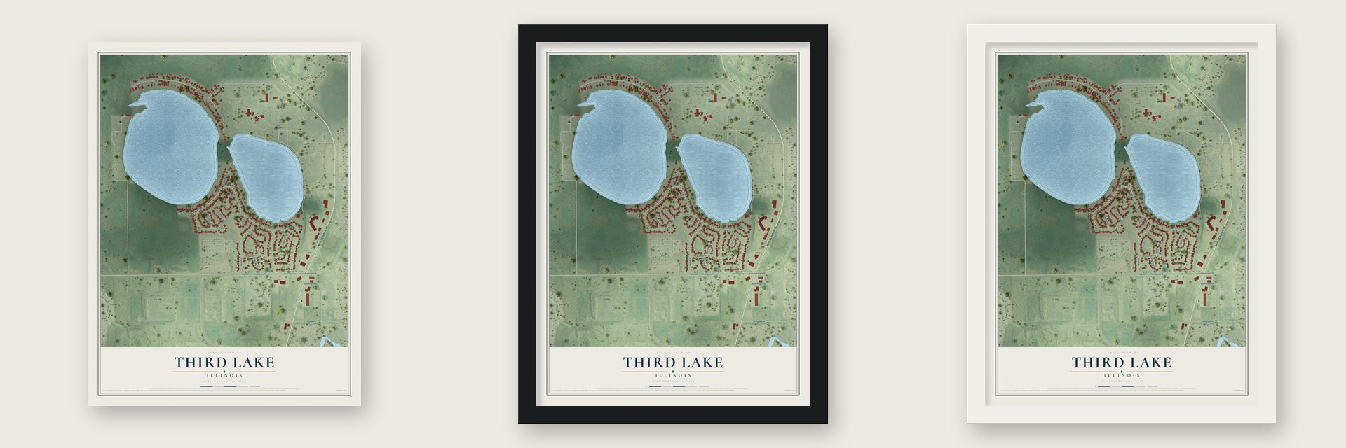 Third Lake, Illinois map unframed, in a black wood frame and in a white wood frame