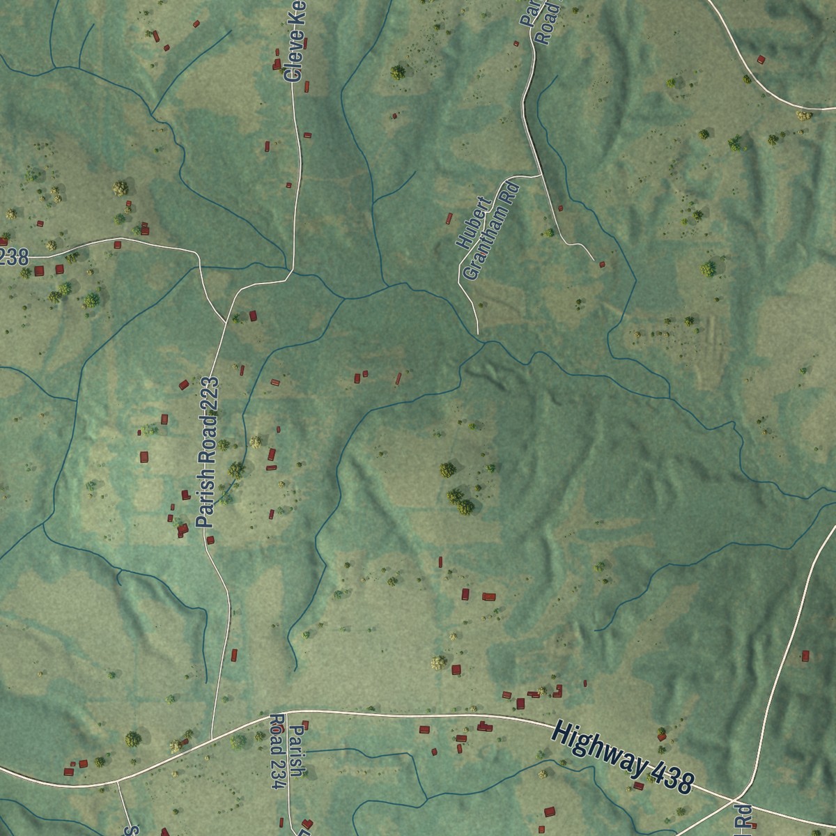 Second close-up of the map of Thomas, Louisiana print showing more streets and buildings