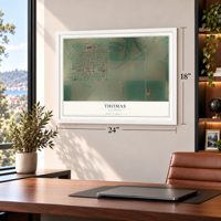 Thomas, Oklahoma map, 18 x 24 inch print in a white frame in a home office