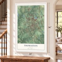 Thomaston, Georgia map, 24 x 36 inch print in a white frame by a staircase