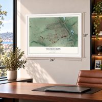 Thomaston, New York map, 18 x 24 inch print in a white frame in a home office