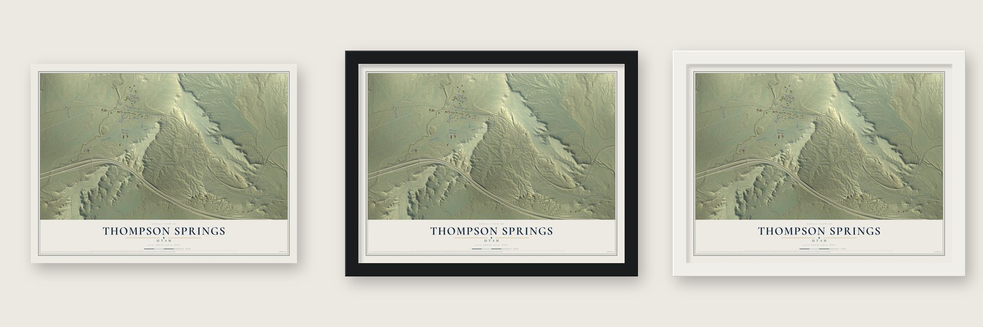 Thompson Springs, Utah map unframed, in a black wood frame and in a white wood frame