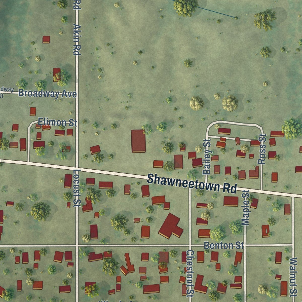 Second close-up of the map of Thompsonville, Illinois print showing more streets and buildings