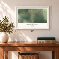 Thompsonville, Illinois map, 12 x 18 inch print in a white frame in an entryway