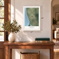 Thomson, Illinois map, 12 x 18 inch print in a white frame in an entryway