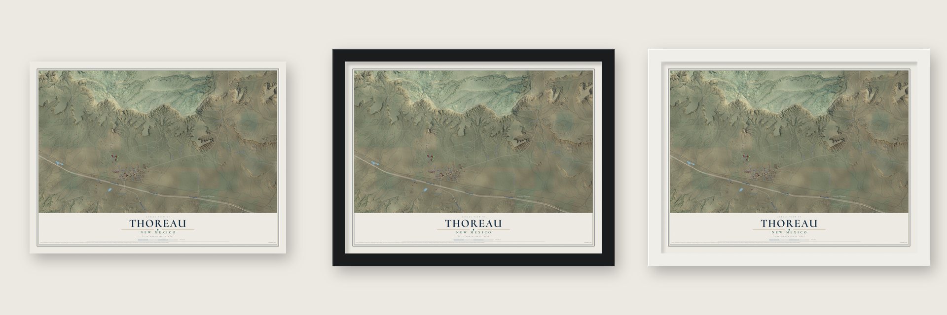 Thoreau, New Mexico map unframed, in a black wood frame and in a white wood frame