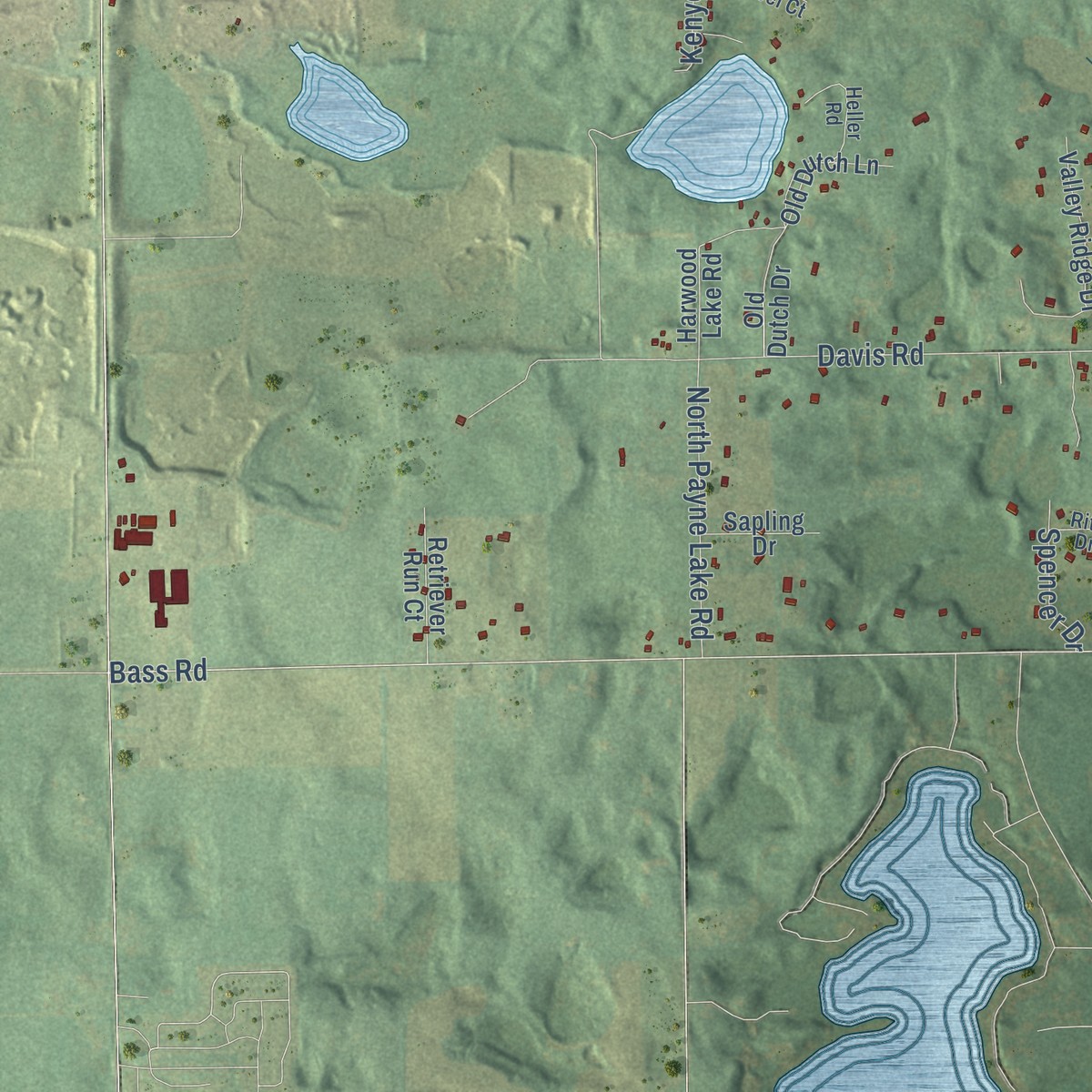 Second close-up of the map of Thornapple, Michigan print showing more streets and buildings