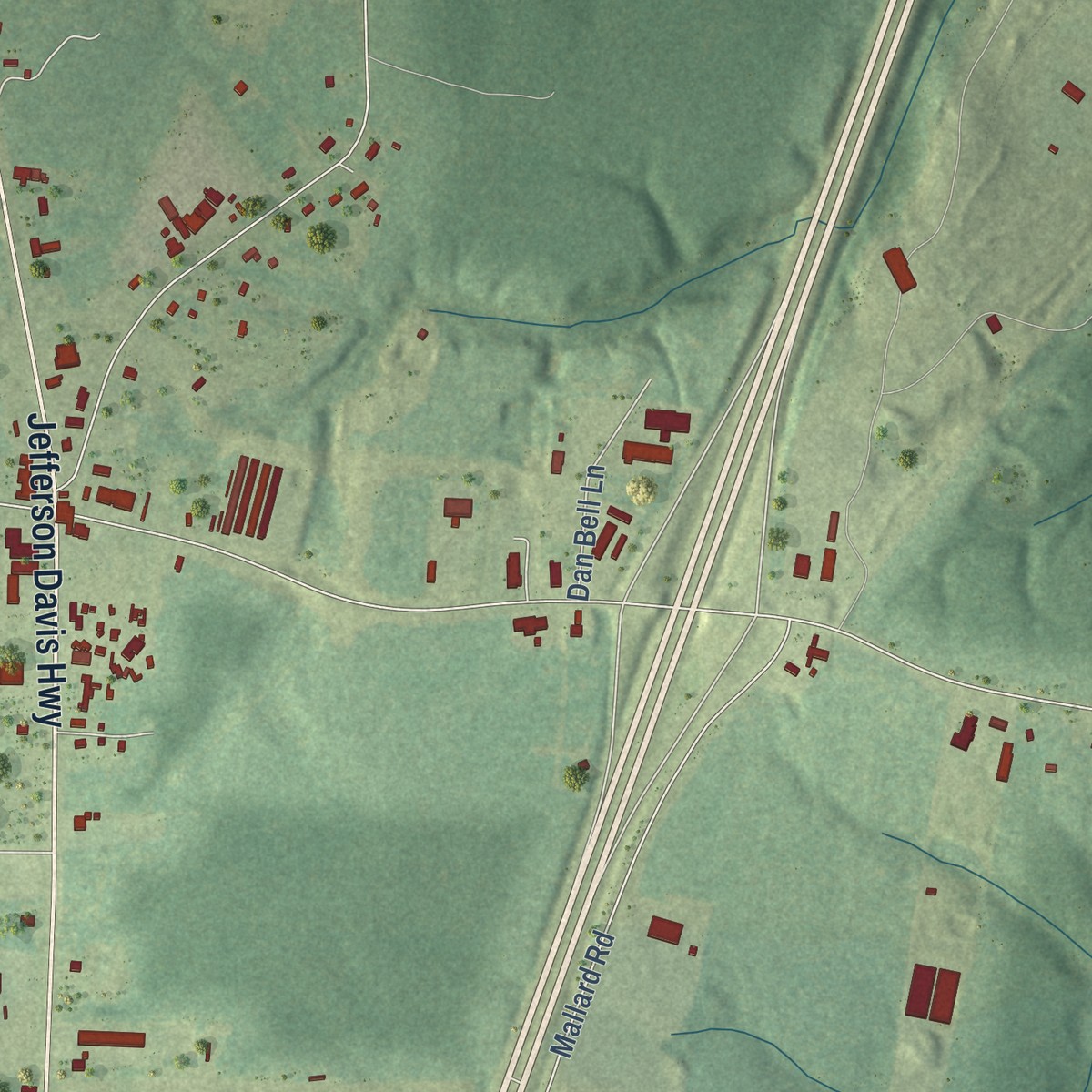 Second close-up of the map of Thornburg, Virginia print showing more streets and buildings