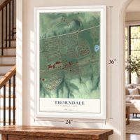Thorndale, Pennsylvania map, 24 x 36 inch print in a white frame by a staircase