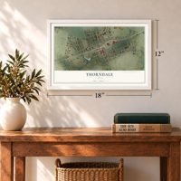 Thorndale, Texas map, 12 x 18 inch print in a white frame in an entryway