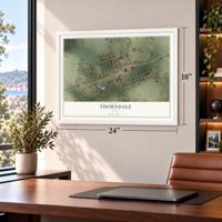 Thorndale, Texas map, 18 x 24 inch print in a white frame in a home office