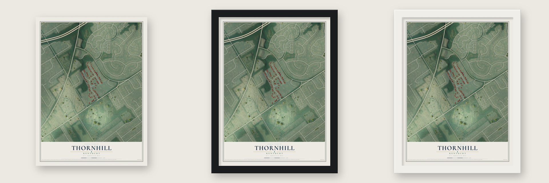 Thornhill, Kentucky map unframed, in a black wood frame and in a white wood frame
