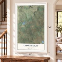 Thornhurst, Pennsylvania map, 24 x 36 inch print in a white frame by a staircase