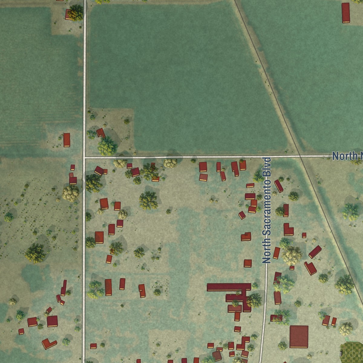 Second close-up of the map of Thornton, California print showing more streets and buildings
