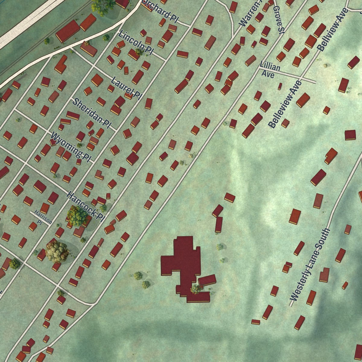Second close-up of the map of Thornwood, New York print showing more streets and buildings