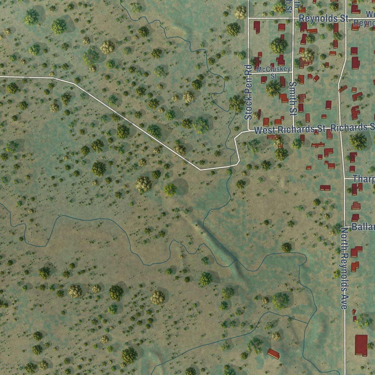 Second close-up of the map of Throckmorton, Texas print showing more streets and buildings