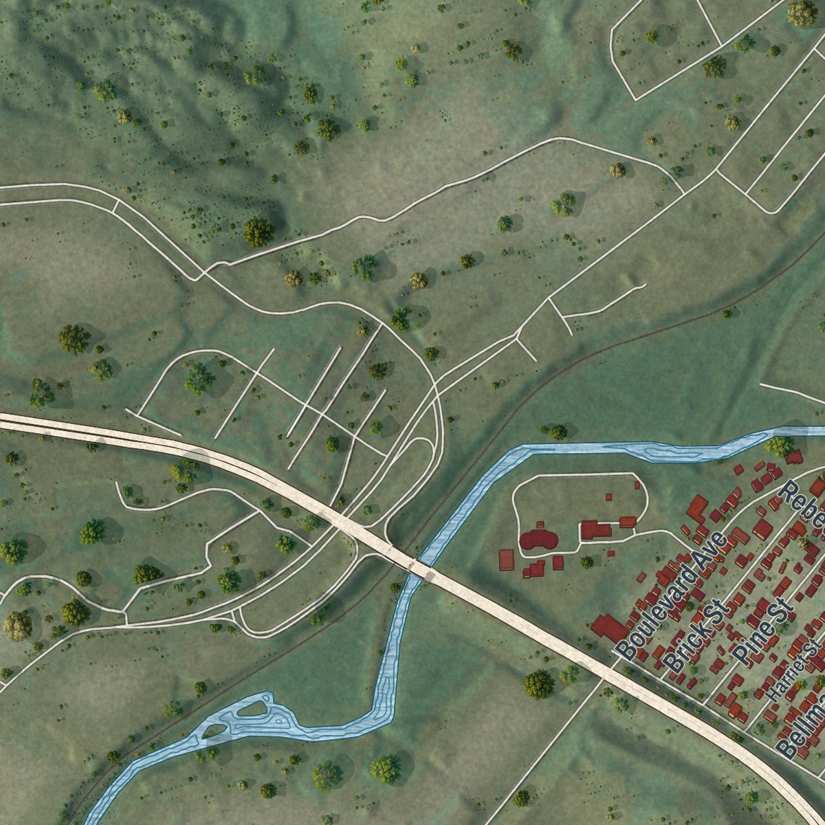 Second close-up of the map of Throop, Pennsylvania print showing more streets and buildings