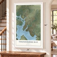 Thunderbird Bay, Texas map, 24 x 36 inch print in a white frame by a staircase