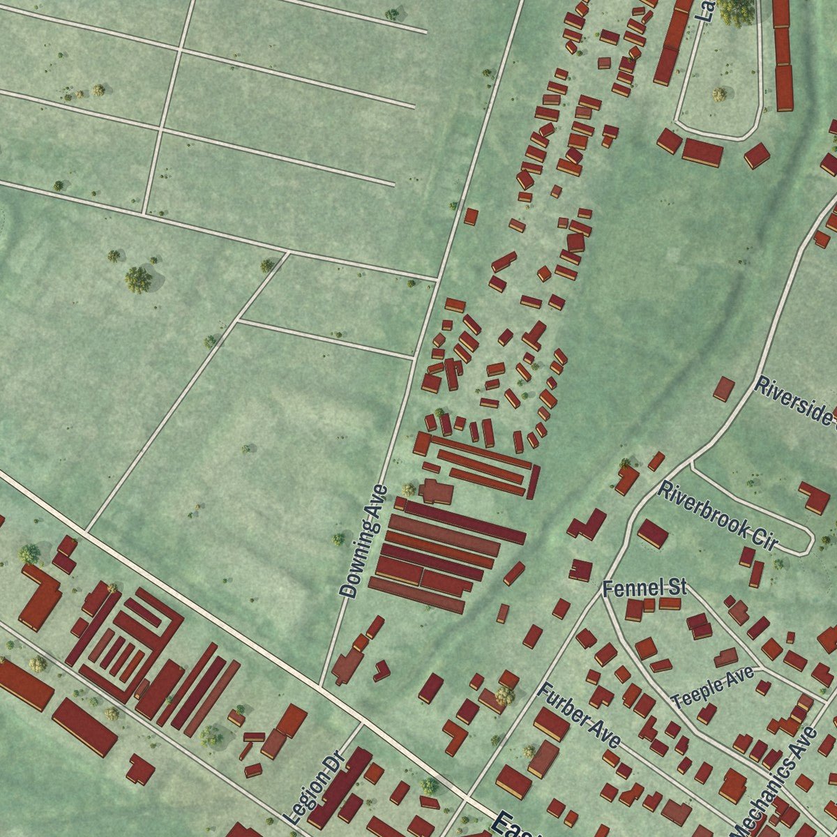 Second close-up of the map of Thunderbolt, Georgia print showing more streets and buildings