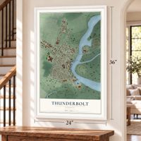 Thunderbolt, Georgia map, 24 x 36 inch print in a white frame by a staircase