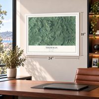 Thurman, New York map, 18 x 24 inch print in a white frame in a home office
