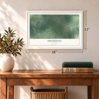 Thynedale, Virginia map, 12 x 18 inch print in a white frame in an entryway